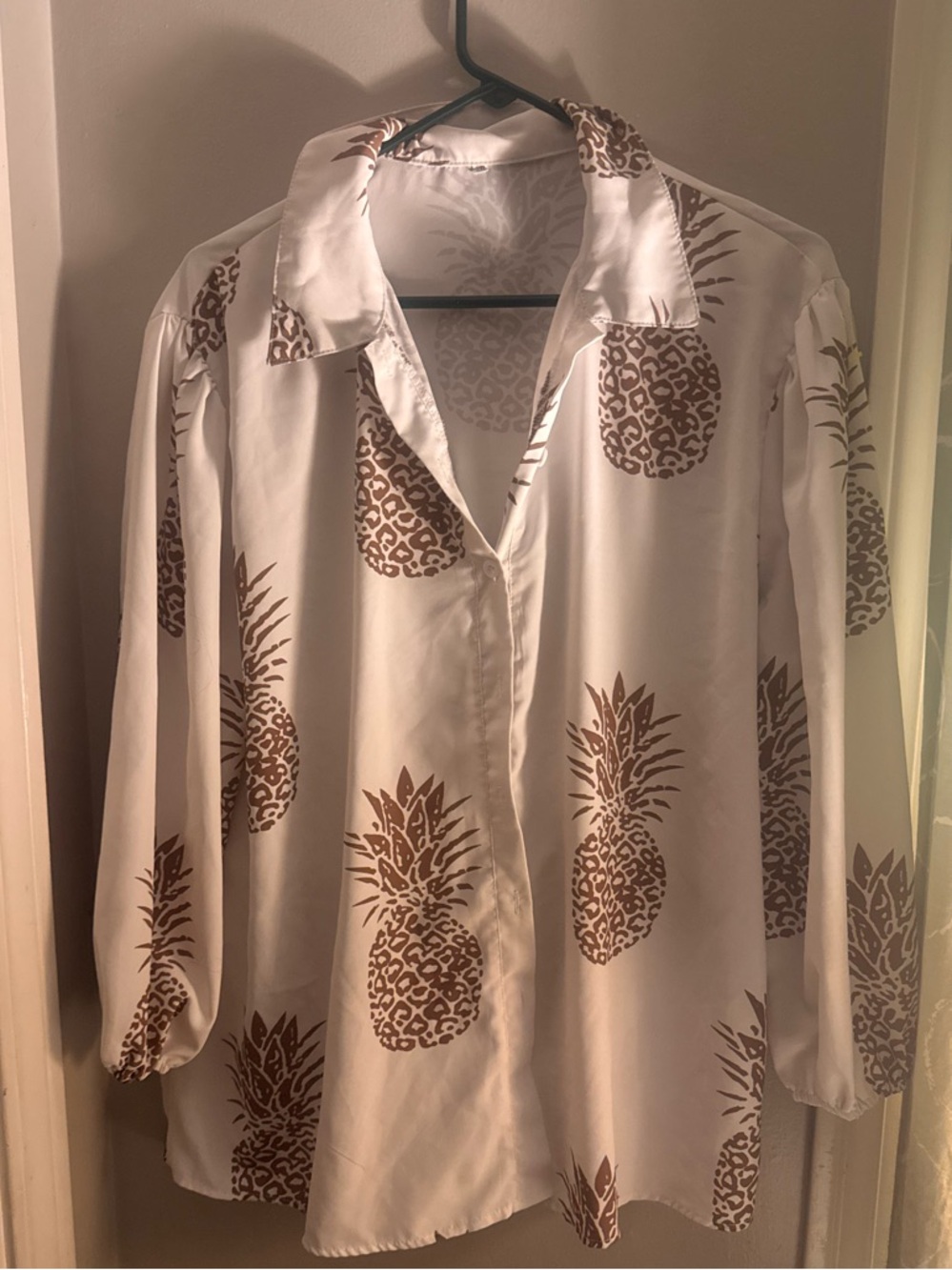 Chic Nation Ivory Top with Brown Pineapple Print